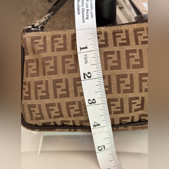 FENDI Hand Bag Tote FF Zucchino Pouch Purse Canvas Leather Brown Authentic - Picture 6 of 17